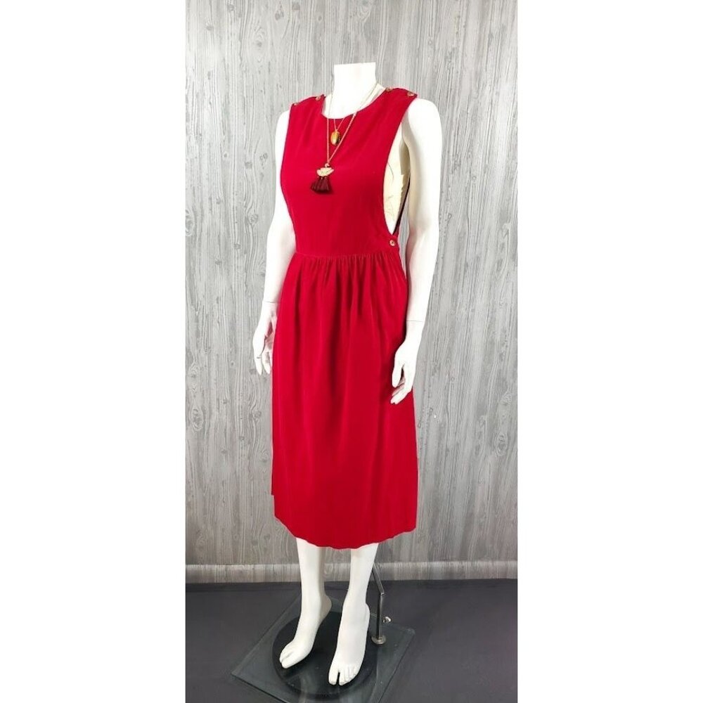 Red Corduroy Pinafore Dress Midi Maxi Apron Dress Overalls Jumper Vintage Dress